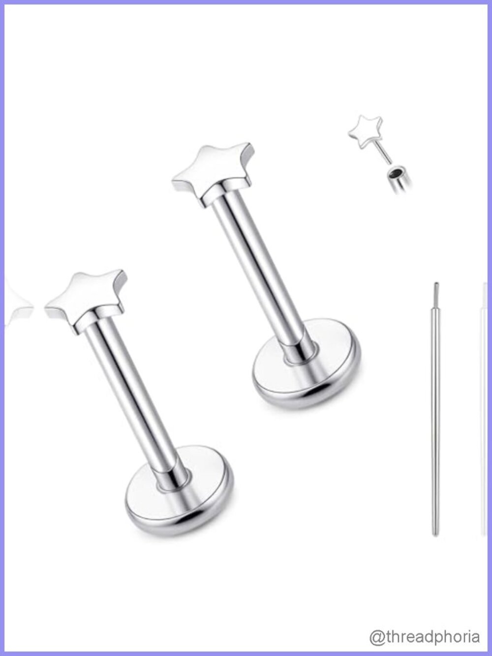 Titanium Threadless Flat Back Stud Earrings Implant Grade F136 Hypoallergenic